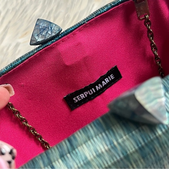 Serpui Marie NWOT Ombré Woven Clutch Crossbody Pink Green Tassel - Picture 6 of 12